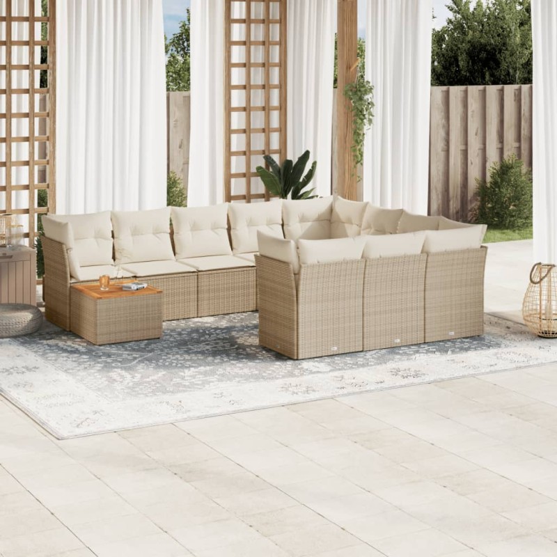 vidaXL 11-tlg. Garten-Sofagarnitur mit Kissen Beige Poly Rattan vidaXL 11-tlg. Garten-Sofagarnitur mit Kissen Beige Poly Rattan
