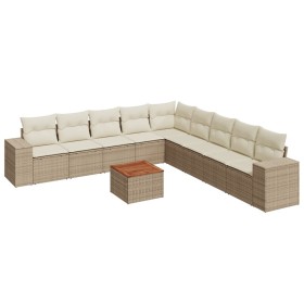 vidaXL 10-tlg. Garten-Sofagarnitur mit Kissen Beige Poly Rattan
