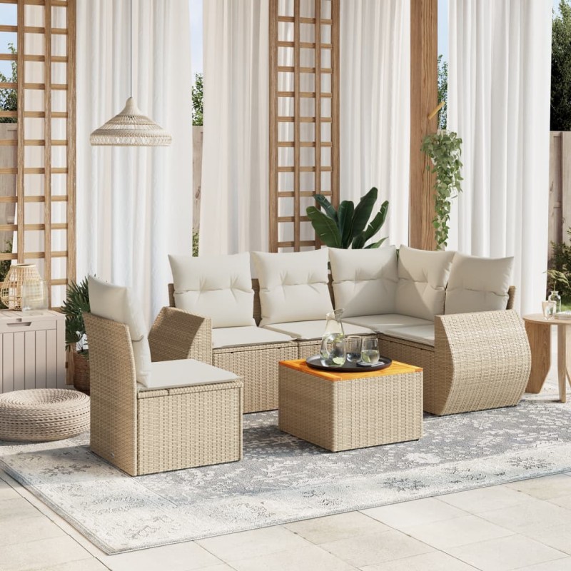 vidaXL 6-tlg. Garten-Sofagarnitur mit Kissen Beige Poly Rattan vidaXL 6-tlg. Garten-Sofagarnitur mit Kissen Beige Poly Rattan