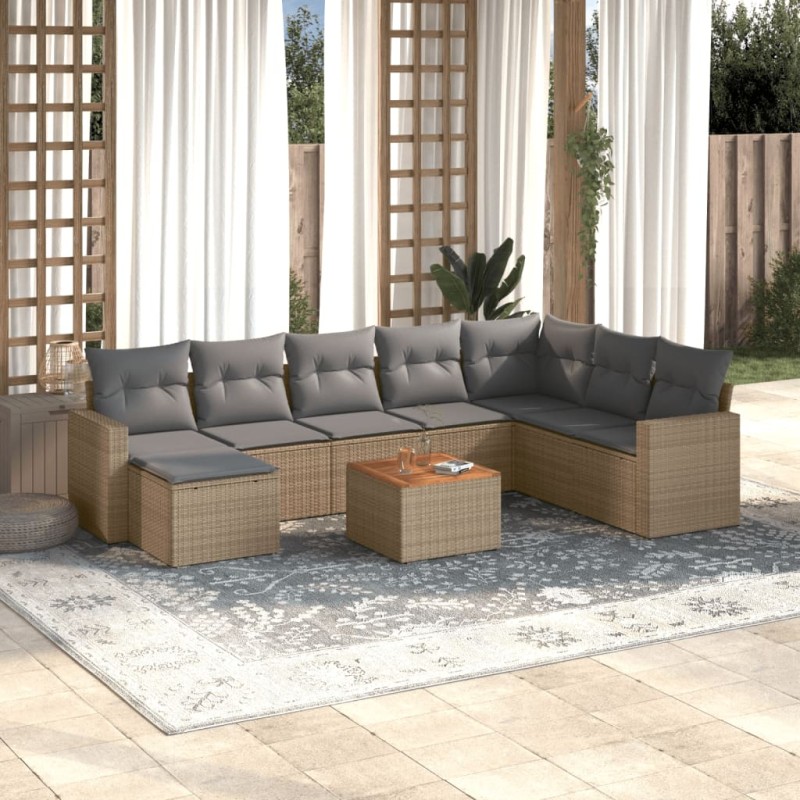 vidaXL 9-tlg. Garten-Sofagarnitur mit Kissen Beige Poly Rattan vidaXL 9-tlg. Garten-Sofagarnitur mit Kissen Beige Poly Rattan