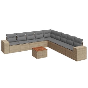 vidaXL 10-tlg. Garten-Sofagarnitur mit Kissen Beige Poly Rattan