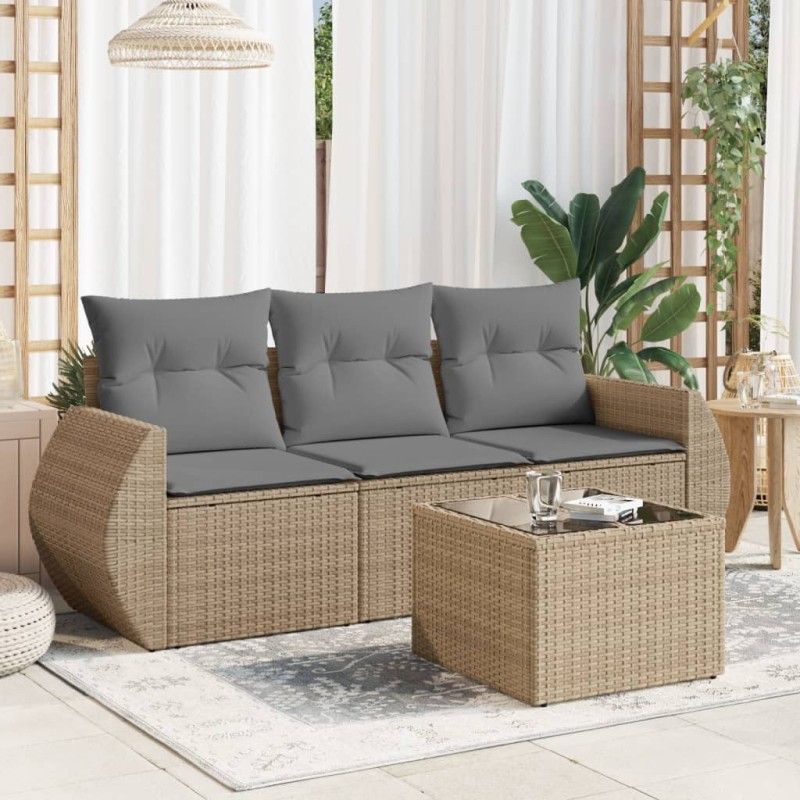 vidaXL 4-tlg. Garten-Sofagarnitur mit Kissen Beige Poly Rattan vidaXL 4-tlg. Garten-Sofagarnitur mit Kissen Beige Poly Rattan