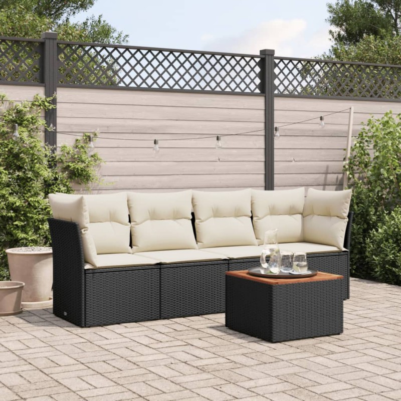 vidaXL 5-tlg. Garten-Sofagarnitur mit Kissen Schwarz Poly Rattan vidaXL 5-tlg. Garten-Sofagarnitur mit Kissen Schwarz Poly Rattan