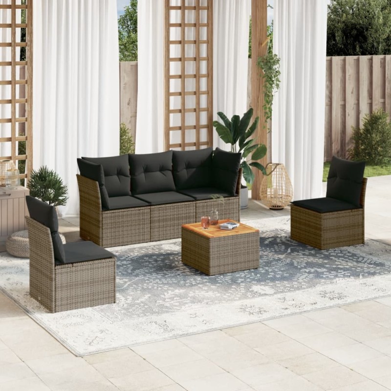 vidaXL 6-tlg. Garten-Sofagarnitur mit Kissen Grau Poly Rattan vidaXL 6-tlg. Garten-Sofagarnitur mit Kissen Grau Poly Rattan
