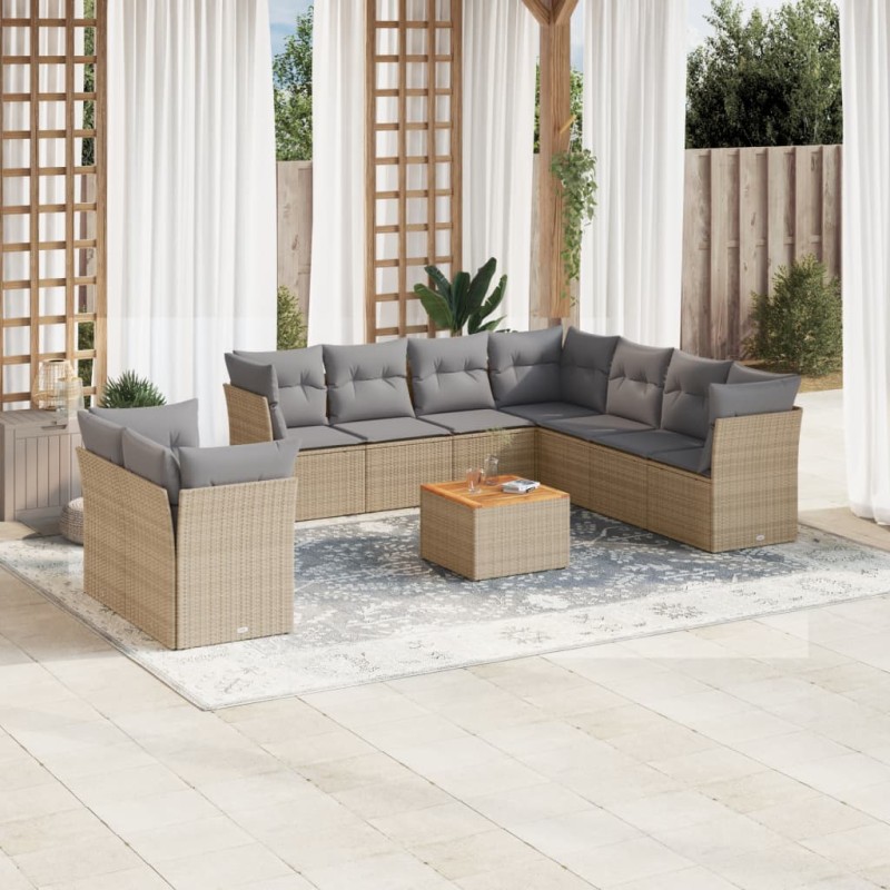vidaXL 11-tlg. Garten-Sofagarnitur mit Kissen Beige Poly Rattan vidaXL 11-tlg. Garten-Sofagarnitur mit Kissen Beige Poly Rattan