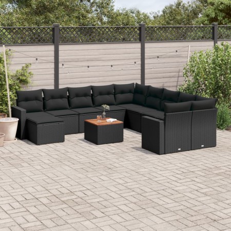vidaXL 14-tlg. Garten-Sofagarnitur mit Kissen Schwarz Poly Rattan