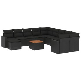 vidaXL 14-tlg. Garten-Sofagarnitur mit Kissen Schwarz Poly Rattan