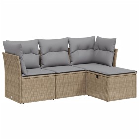 vidaXL 4-tlg. Garten-Sofagarnitur mit Kissen Beigemischung Poly Rattan