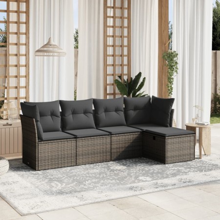 vidaXL 5-tlg. Garten-Sofagarnitur mit Kissen Grau Poly Rattan