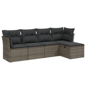vidaXL 5-tlg. Garten-Sofagarnitur mit Kissen Grau Poly Rattan
