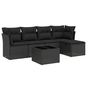 vidaXL 6-tlg. Garten-Sofagarnitur mit Kissen Schwarz Poly Rattan