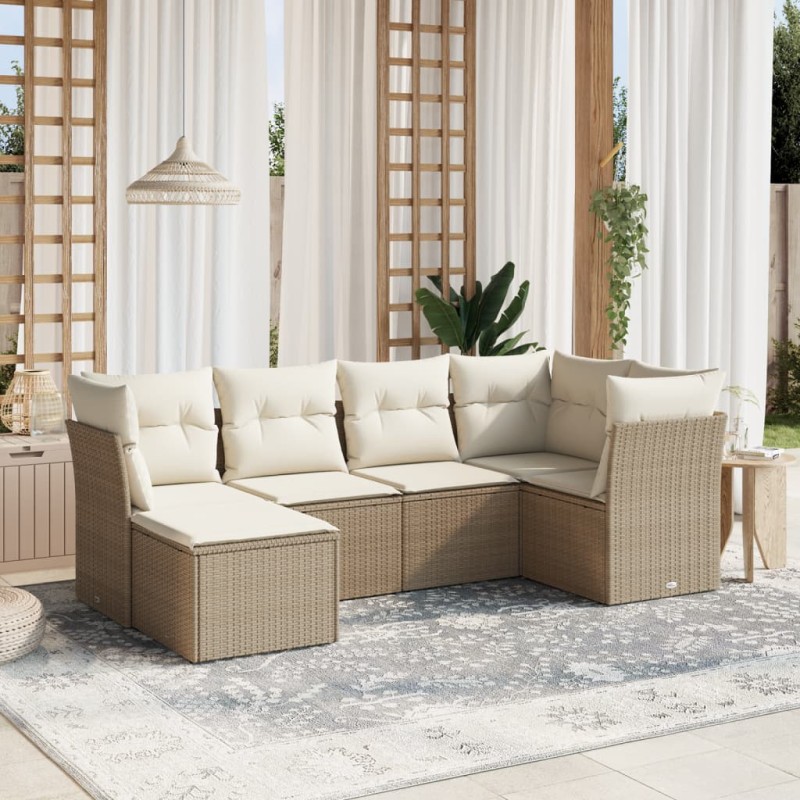 vidaXL 6-tlg. Garten-Sofagarnitur mit Kissen Beige Poly Rattan vidaXL 6-tlg. Garten-Sofagarnitur mit Kissen Beige Poly Rattan