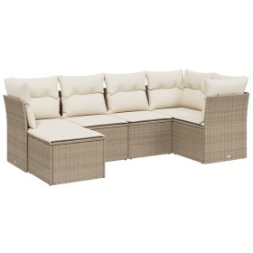 vidaXL 6-tlg. Garten-Sofagarnitur mit Kissen Beige Poly Rattan