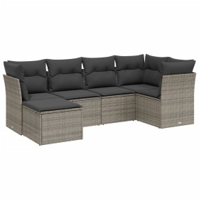 vidaXL 6-tlg. Garten-Sofagarnitur mit Kissen Grau Poly Rattan