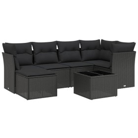 vidaXL 7-tlg. Garten-Sofagarnitur mit Kissen Schwarz Poly Rattan