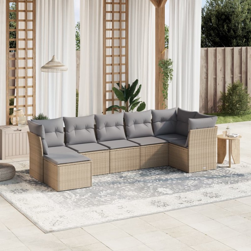 vidaXL 7-tlg. Garten-Sofagarnitur mit Kissen Beige Poly Rattan vidaXL 7-tlg. Garten-Sofagarnitur mit Kissen Beige Poly Rattan