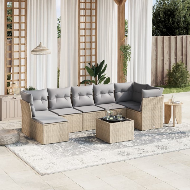 vidaXL 8-tlg. Garten-Sofagarnitur mit Kissen Beige Poly Rattan vidaXL 8-tlg. Garten-Sofagarnitur mit Kissen Beige Poly Rattan