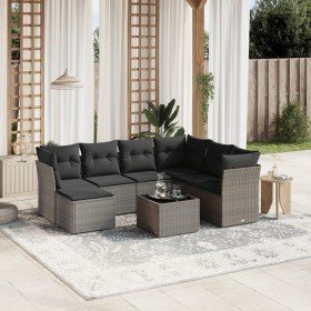 vidaXL 8-tlg. Garten-Sofagarnitur mit Kissen Grau Poly Rattan