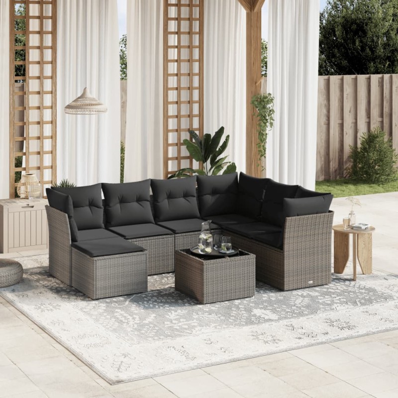 vidaXL 8-tlg. Garten-Sofagarnitur mit Kissen Grau Poly Rattan vidaXL 8-tlg. Garten-Sofagarnitur mit Kissen Grau Poly Rattan
