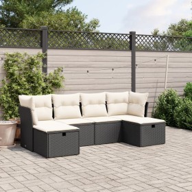vidaXL 6-tlg. Garten-Sofagarnitur mit Kissen Schwarz Poly Rattan