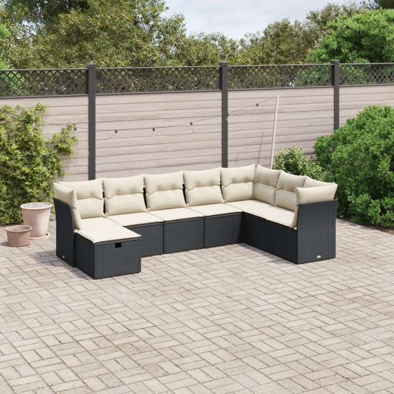 vidaXL 8-tlg. Garten-Sofagarnitur mit Kissen Schwarz Poly Rattan vidaXL 8-tlg. Garten-Sofagarnitur mit Kissen Schwarz Poly Rattan