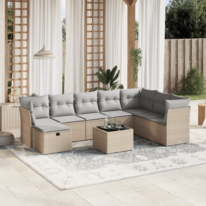 vidaXL 9-tlg. Garten-Sofagarnitur mit Kissen Beige Poly Rattan vidaXL 9-tlg. Garten-Sofagarnitur mit Kissen Beige Poly Rattan