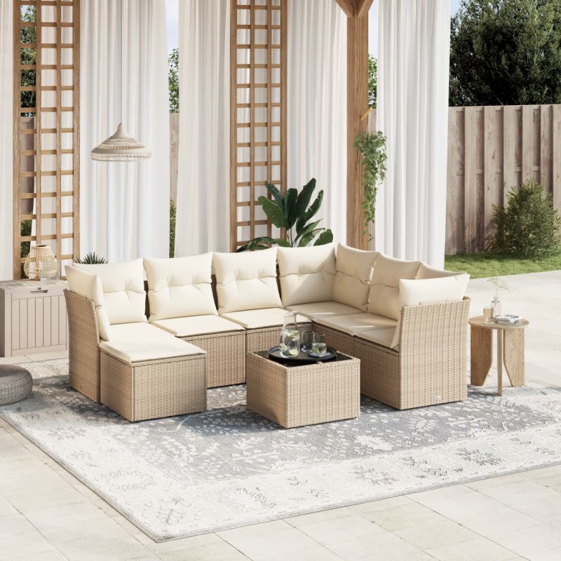 vidaXL 8-tlg. Garten-Sofagarnitur mit Kissen Beige Poly Rattan vidaXL 8-tlg. Garten-Sofagarnitur mit Kissen Beige Poly Rattan