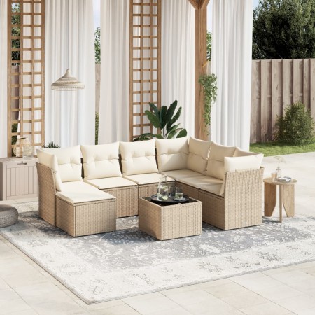 vidaXL 8-tlg. Garten-Sofagarnitur mit Kissen Beige Poly Rattan