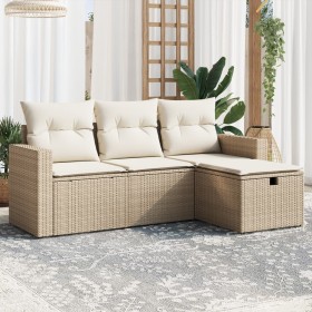 vidaXL 4-tlg. Garten-Sofagarnitur mit Kissen Beige Poly Rattan