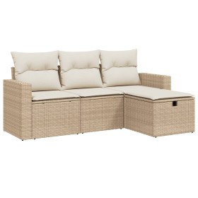 vidaXL 4-tlg. Garten-Sofagarnitur mit Kissen Beige Poly Rattan