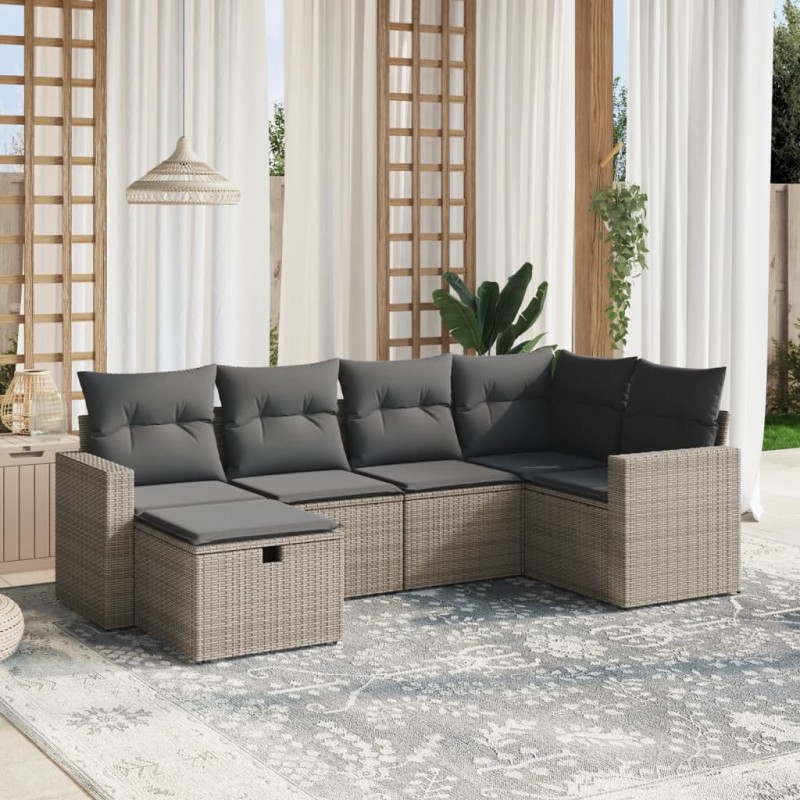 vidaXL 6-tlg. Garten-Sofagarnitur mit Kissen Grau Poly Rattan vidaXL 6-tlg. Garten-Sofagarnitur mit Kissen Grau Poly Rattan