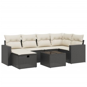 vidaXL 7-tlg. Garten-Sofagarnitur mit Kissen Schwarz Poly Rattan