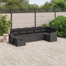 vidaXL 7-tlg. Garten-Sofagarnitur mit Kissen Schwarz Poly Rattan