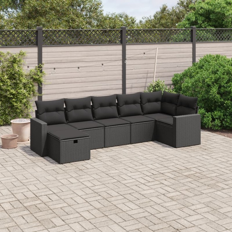 vidaXL 7-tlg. Garten-Sofagarnitur mit Kissen Schwarz Poly Rattan vidaXL 7-tlg. Garten-Sofagarnitur mit Kissen Schwarz Poly Rattan