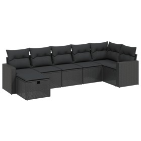 vidaXL 7-tlg. Garten-Sofagarnitur mit Kissen Schwarz Poly Rattan