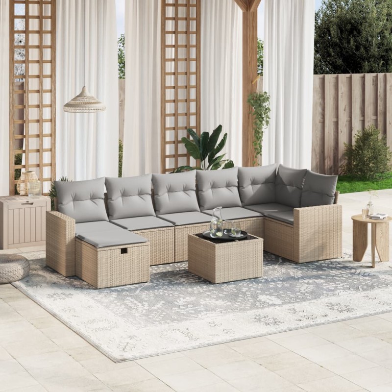 vidaXL 8-tlg. Garten-Sofagarnitur mit Kissen Beige Poly Rattan vidaXL 8-tlg. Garten-Sofagarnitur mit Kissen Beige Poly Rattan