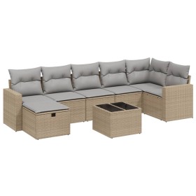 vidaXL 8-tlg. Garten-Sofagarnitur mit Kissen Beige Poly Rattan