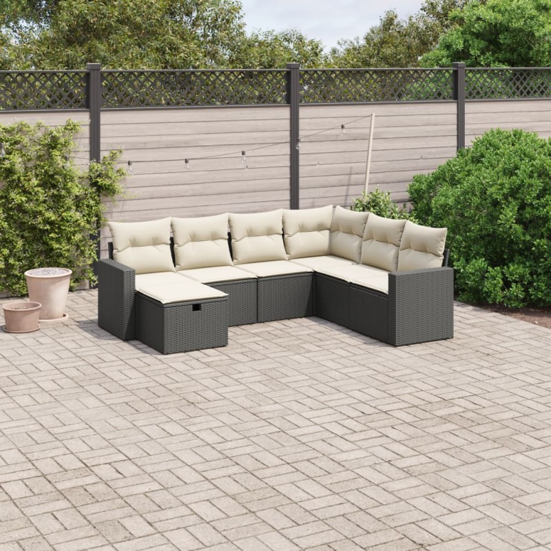 vidaXL 7-tlg. Garten-Sofagarnitur mit Kissen Schwarz Poly Rattan vidaXL 7-tlg. Garten-Sofagarnitur mit Kissen Schwarz Poly Rattan