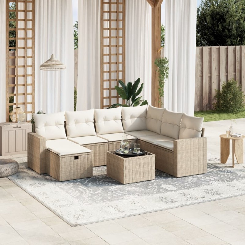 vidaXL 8-tlg. Garten-Sofagarnitur mit Kissen Beige Poly Rattan vidaXL 8-tlg. Garten-Sofagarnitur mit Kissen Beige Poly Rattan