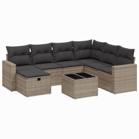 vidaXL 8-tlg. Garten-Sofagarnitur mit Kissen Grau Poly Rattan