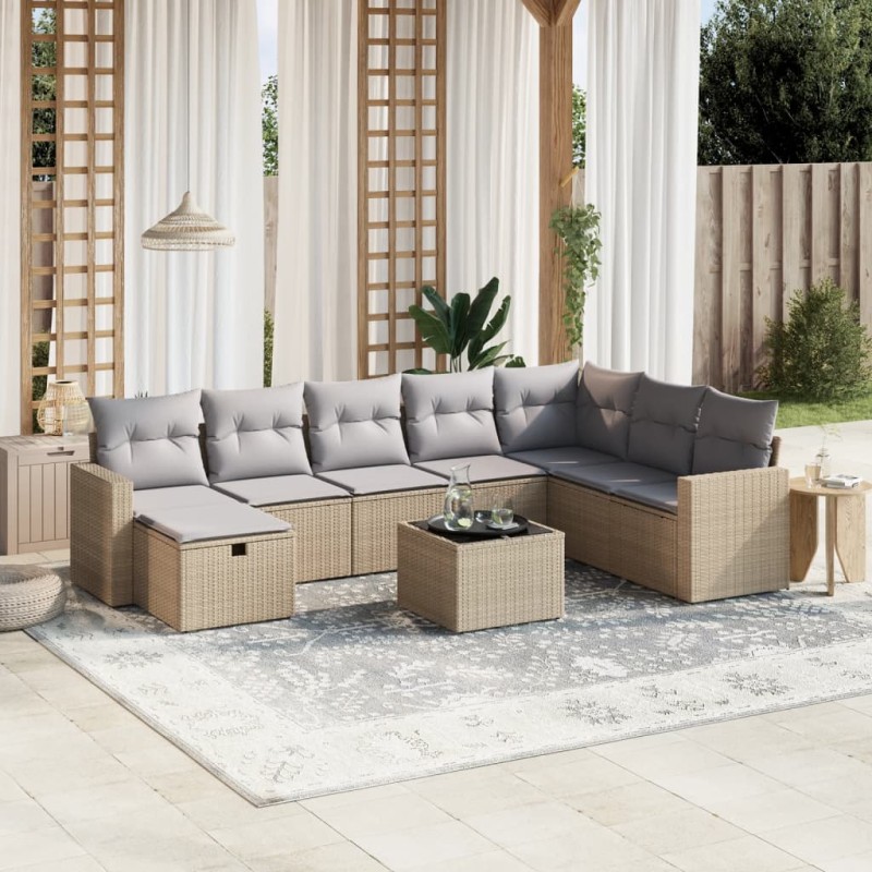 vidaXL 9-tlg. Garten-Sofagarnitur mit Kissen Beige Poly Rattan vidaXL 9-tlg. Garten-Sofagarnitur mit Kissen Beige Poly Rattan