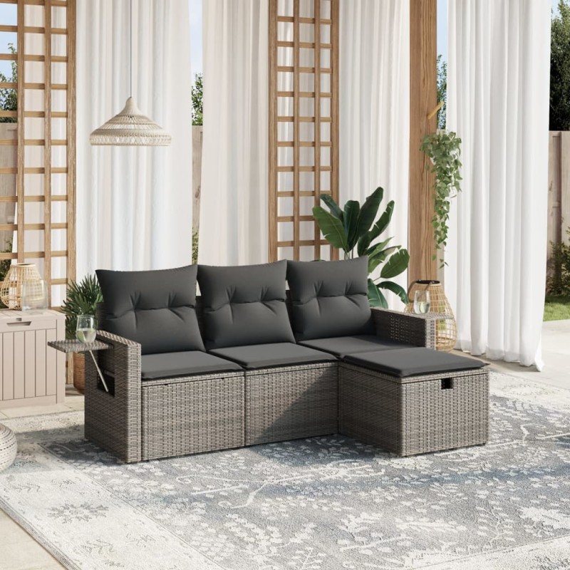 vidaXL 4-tlg. Garten-Sofagarnitur mit Kissen Grau Poly Rattan vidaXL 4-tlg. Garten-Sofagarnitur mit Kissen Grau Poly Rattan