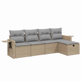vidaXL 5-tlg. Garten-Sofagarnitur mit Kissen Beige Poly Rattan