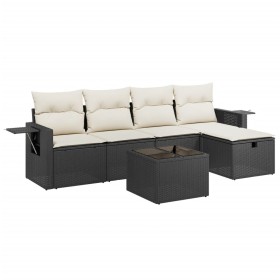 vidaXL 6-tlg. Garten-Sofagarnitur mit Kissen Schwarz Poly Rattan