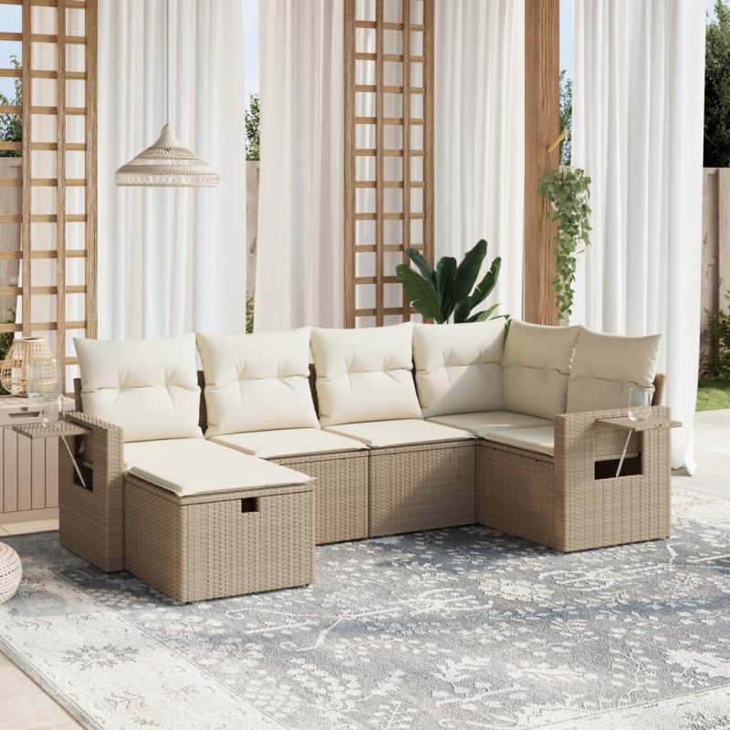 vidaXL 6-tlg. Garten-Sofagarnitur mit Kissen Beige Poly Rattan vidaXL 6-tlg. Garten-Sofagarnitur mit Kissen Beige Poly Rattan