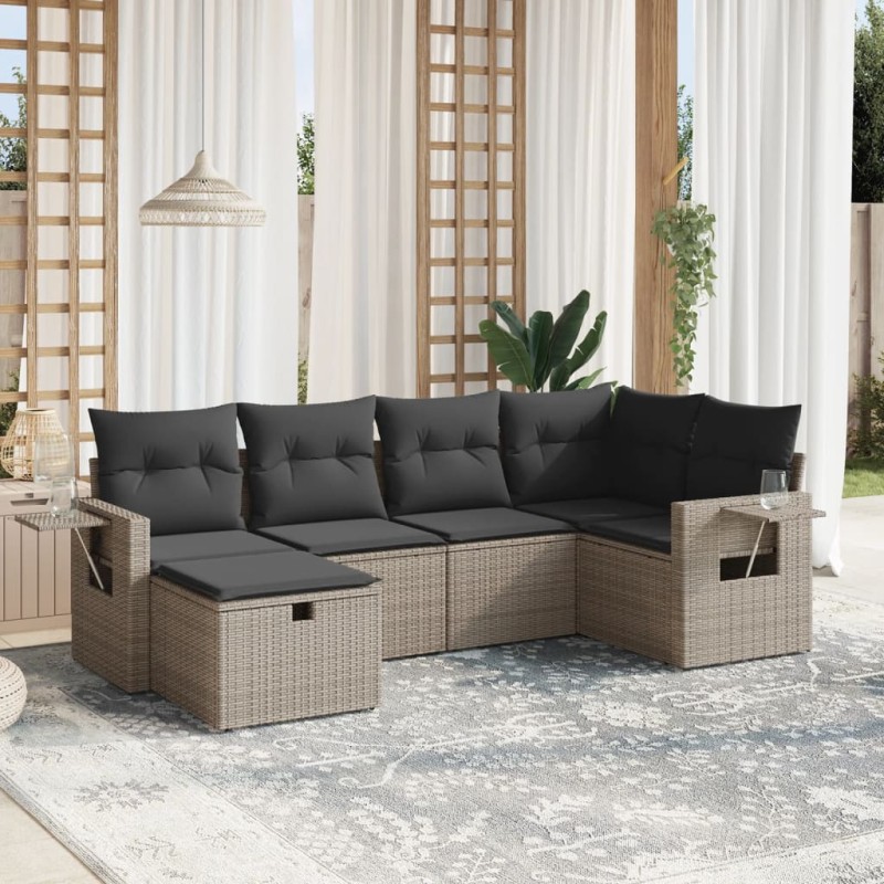 vidaXL 6-tlg. Garten-Sofagarnitur mit Kissen Grau Poly Rattan vidaXL 6-tlg. Garten-Sofagarnitur mit Kissen Grau Poly Rattan