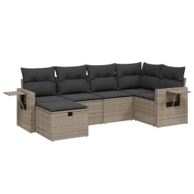 vidaXL 6-tlg. Garten-Sofagarnitur mit Kissen Grau Poly Rattan