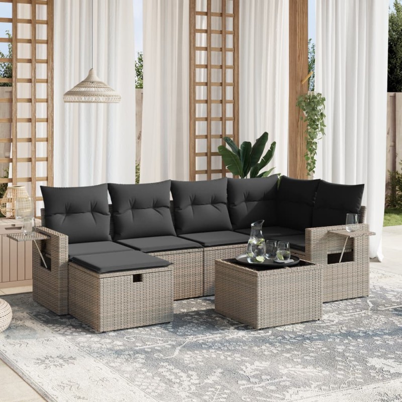 vidaXL 7-tlg. Garten-Sofagarnitur mit Kissen Grau Poly Rattan vidaXL 7-tlg. Garten-Sofagarnitur mit Kissen Grau Poly Rattan