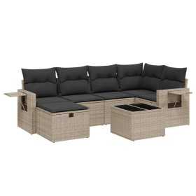 vidaXL 7-tlg. Garten-Sofagarnitur mit Kissen Grau Poly Rattan