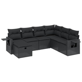 vidaXL 7-tlg. Garten-Sofagarnitur mit Kissen Schwarz Poly Rattan